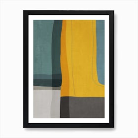 Mustard Teal Gray Abstract Art Print