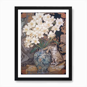 Orchids With A Cat 3 Art Nouveau Style Art Print