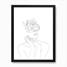 Woman With Flowers Line art Art Print