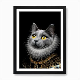 Grey Betty The Cat In Armor Pet Portraits Art Print