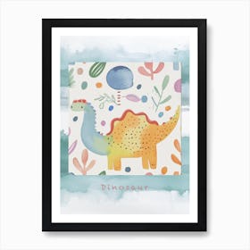 Cute Muted Pastels Pattern Dinosaur 3 Poster Art Print