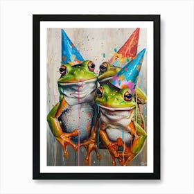 Frogs In Party Hats Painting Style 2 Art Print