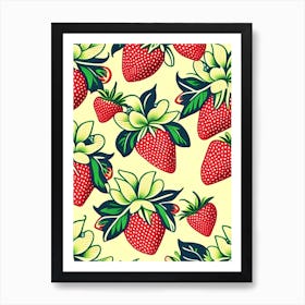 Strawberry Repeat Pattern, Fruit, Vintage Sketch 3 Art Print