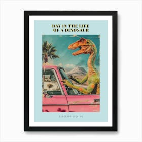 Dinosaur & A Retro Car Collage 4 Poster Art Print