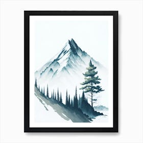 Mountain And Forest In Minimalist Watercolor Vertical Composition 38 Art Print