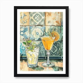 Cocktail Selection With A Mosaic Tile Background Art Print