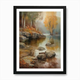 Autumn Lake,Forest Lake, Vintage Oil Painting, Farmhouse Wall Decorations, Antique Landscape, Vintage Landscape Oil Painting.5 Art Print