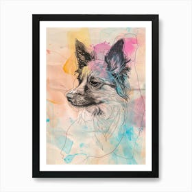Pastel Pointed Ear Dog Line Illustration 1 Art Print