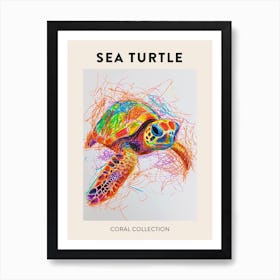 Sea Turtle With Marine Plants Scribble Poster 1 Poster