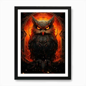 Owl In Flames Art Print