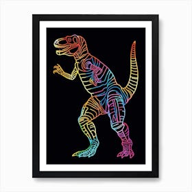 Neon Minimalist Dinosaur Line Drawing Art Print