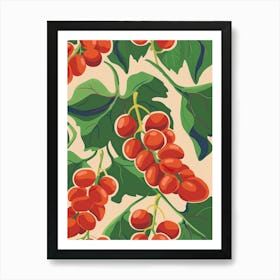 Red Grapes & Leaves Pattern Illustration Art Print