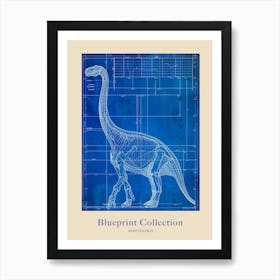 Apatosaurus Dinosaur Blue Print Sketch 5 Poster Art Print