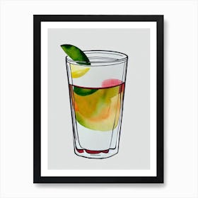 Cuba Libre 2 Minimal Line Drawing With Watercolour Cocktail Poster Art Print