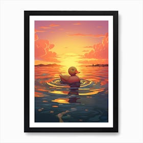 Sunset Animated Duck 1 Art Print