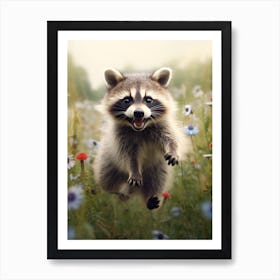 Cute Funny Tres Marias Raccoon Running On A Field 3 Art Print