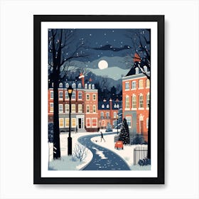 Winter Travel Night Illustration Richmond England 1 Art Print