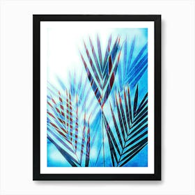 Blue and white Palm Leaves Art Print