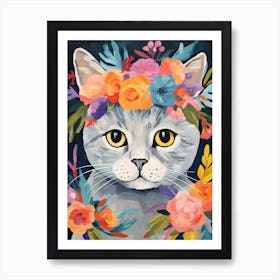 British Shorthair Cat With A Flower Crown Painting Matisse Style 3 Art Print