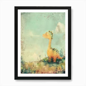 Cute Dinosaur In The Wild Storybook Painting Art Print