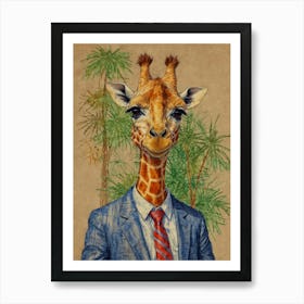 Giraffe In Business Suit 2 Art Print