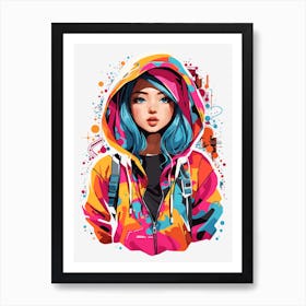 Girl In Hoodie Urban multi-colored girl Art Print