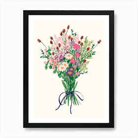 Wild Flowers Bouquet. Pencil Sketch Art Print
