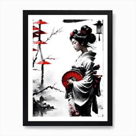 Traditional Japanese Art Style Geisha Girl 22 Art Print