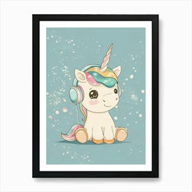 Pastel Unicorn Listening To Music With Headphones 2 Art Print