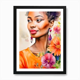 Beautiful African Woman With Flowers Art Print