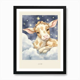 Sleeping Baby Cow Nursery Poster Art Print