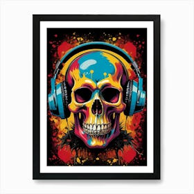 Skull With Headphones Pop Art (28) Art Print