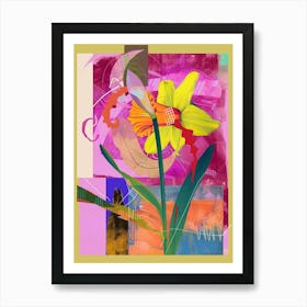 Daffodil 1 Neon Flower Collage Art Print