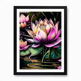 Lotus Flowers In Park Graffiti 5 Art Print