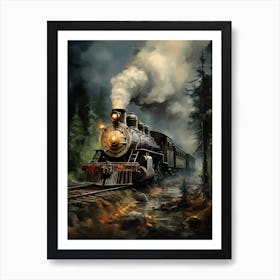 Steam Train In The Forest Art Print