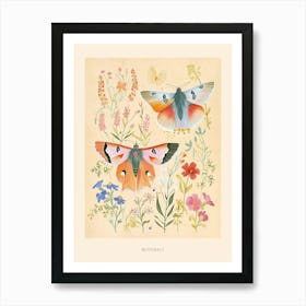 Folksy Floral Animal Drawing Butterfly 2 Poster Art Print