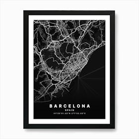 Barcelona Spain Black Map Art Print