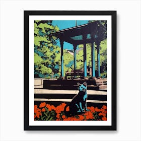A Painting Of A Cat In Central Park Conservatory Garden, Usa In The Style Of Pop Art 03 Art Print