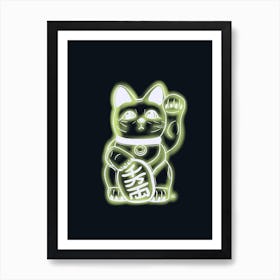 Golden Yellow Neon Cat Art Print