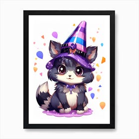 Cute Kawaii Cartoon Raccoon 2 Art Print