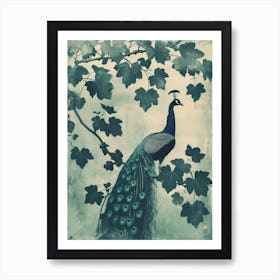 Vintage Peacock & Ivy Cyanotype Inspired Turquoise 1 Art Print