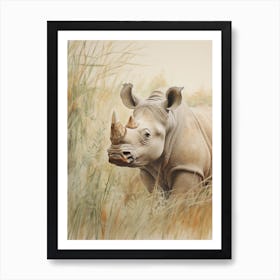 Rhino In The Leaves Vintage Illustration 1 Art Print