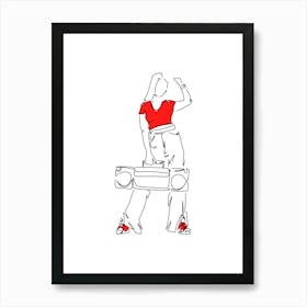 Minimalist Line Art Girl With Boombox Art Print