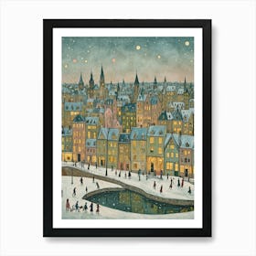 Winter City At Night Art Print