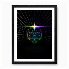 Neon Geometric Glyph in Candy Blue and Pink with Rainbow Sparkle on Black n.0192 Art Print