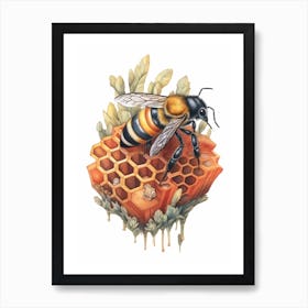 Red Tailed Cuckoo Bee Beehive Watercolour Illustration 1 Art Print