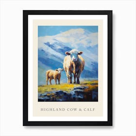 A Highland Cow & A Calf Impressionism Poster 3 Art Print