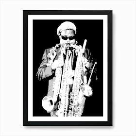 Rahsaan Roland Kirk Jazz multi-instrumentalist Black White Art Print