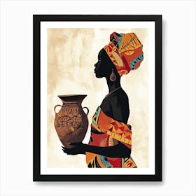 African Woman Holding Vase, Minimalism Print Art Print