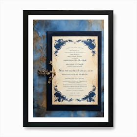 An Intricately Designed Vintage Invitation Template In Watercolor Layers Of Dark Black And Rich Blu (3) Art Print